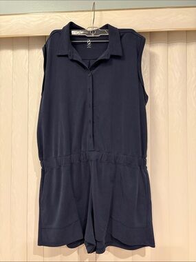 Lou & Grey Sleeveless Navy Button-Front Romper